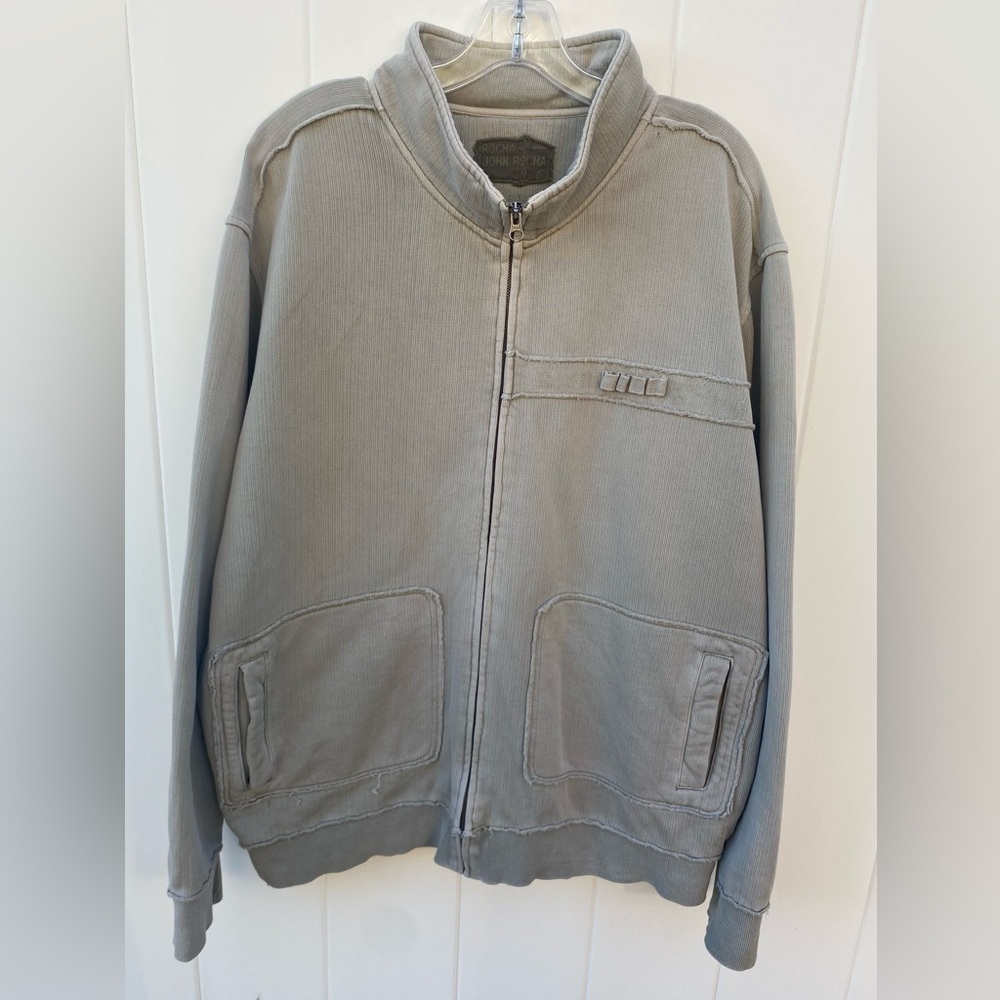Rocha John Rocha Zip-Up Sweatshirt Jacket Gray Washed Cotton  XXL Vintage Style